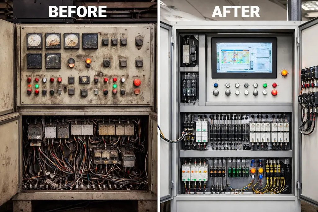 Control panel before and after modernization